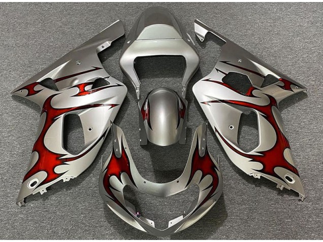 01-03 Argento Lucido & Rosso Suzuki GSXR 600-750 Carene Moto 01-03 Argento Lucido & Rosso Suzuki GSXR 600-750 Carene Moto
