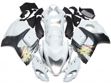 08-20 Bianco Lucido Con Stile Argento Suzuki GSXR 1300 Carene Moto